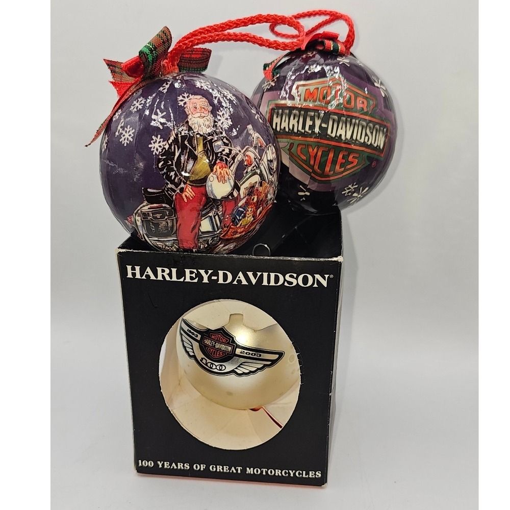 Harley Davidson Christmas‎ Ornaments Set 3pc 100th Anniversary Santa Biker Logo
